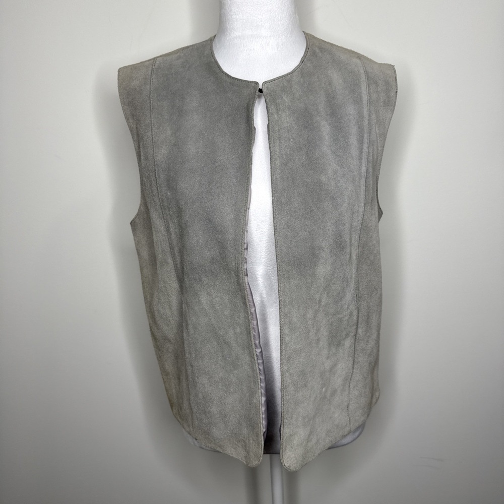 Vintage 70s Leather Suede Vest Womens Large Gray Western Pockets Equestrian L
